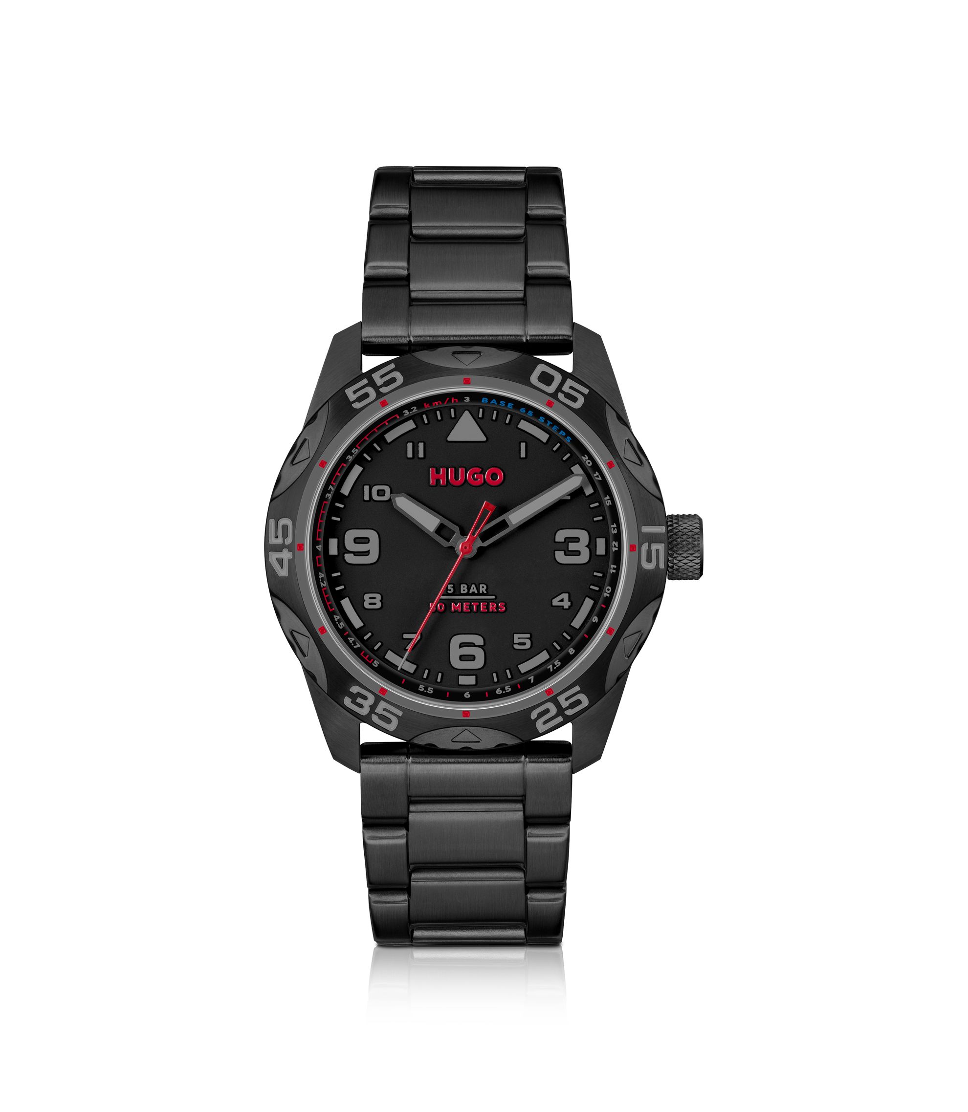 Schwarz beschichtete Uhr mit Gliederarmband