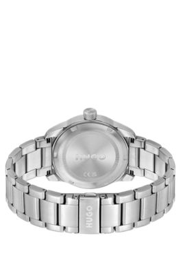 Black-dial watch with stainless-steel link bracelet, Silver