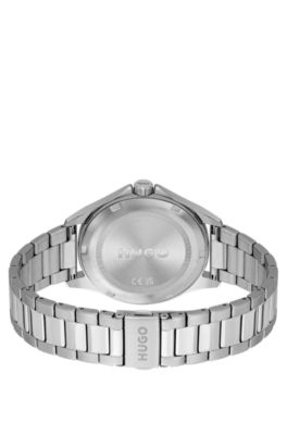 Orologio con quadrante nero e bracciale a maglie in acciaio, Argento