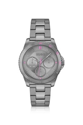 Grey-plated watch with link bracelet, Silver