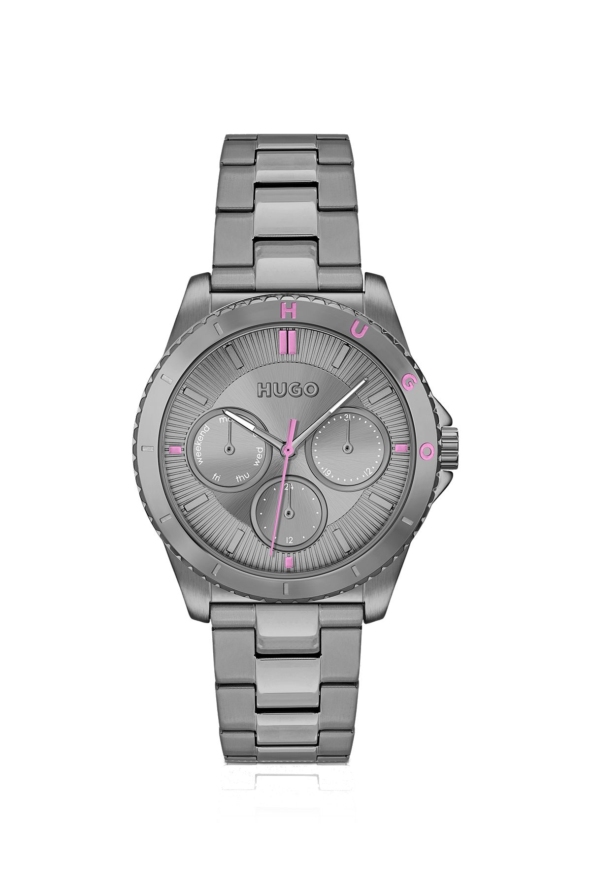 Horloge met grijze coating en geschakelde polsband, Zilver