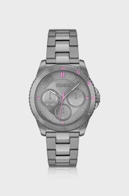 Grey-plated watch with link bracelet, Silver