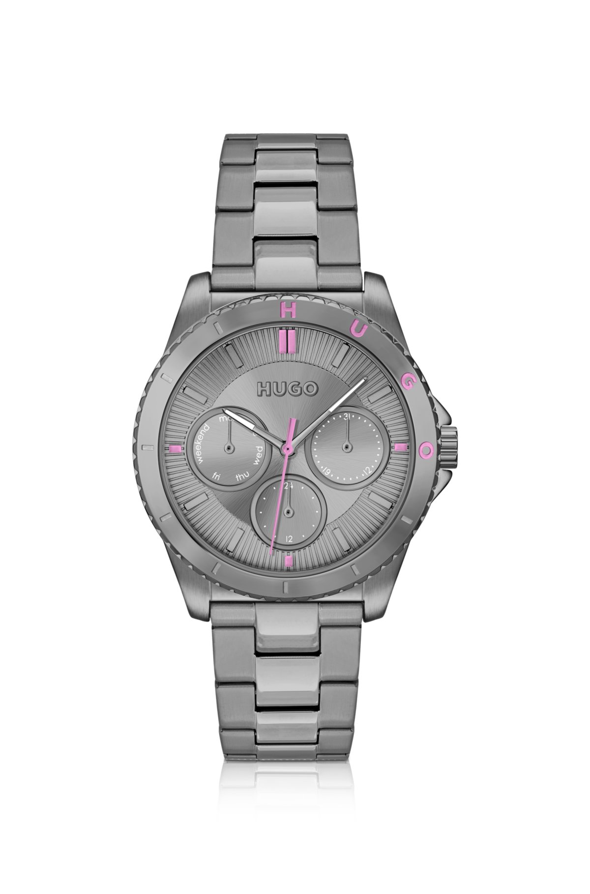 Grey-plated watch with link bracelet, Silver