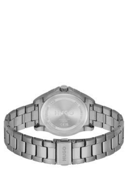 Grey-plated watch with link bracelet, Silver