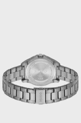 Montre en acier plaqu&eacute; gris avec bracelet &agrave; maillons, Argent