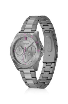 Grey-plated watch with link bracelet, Silver
