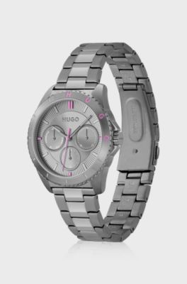 Grey-plated watch with link bracelet, Silver