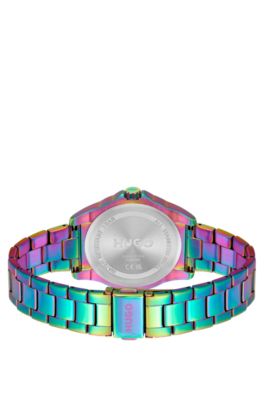 Link-bracelet watch in rainbow-coloured steel, Multicoloured