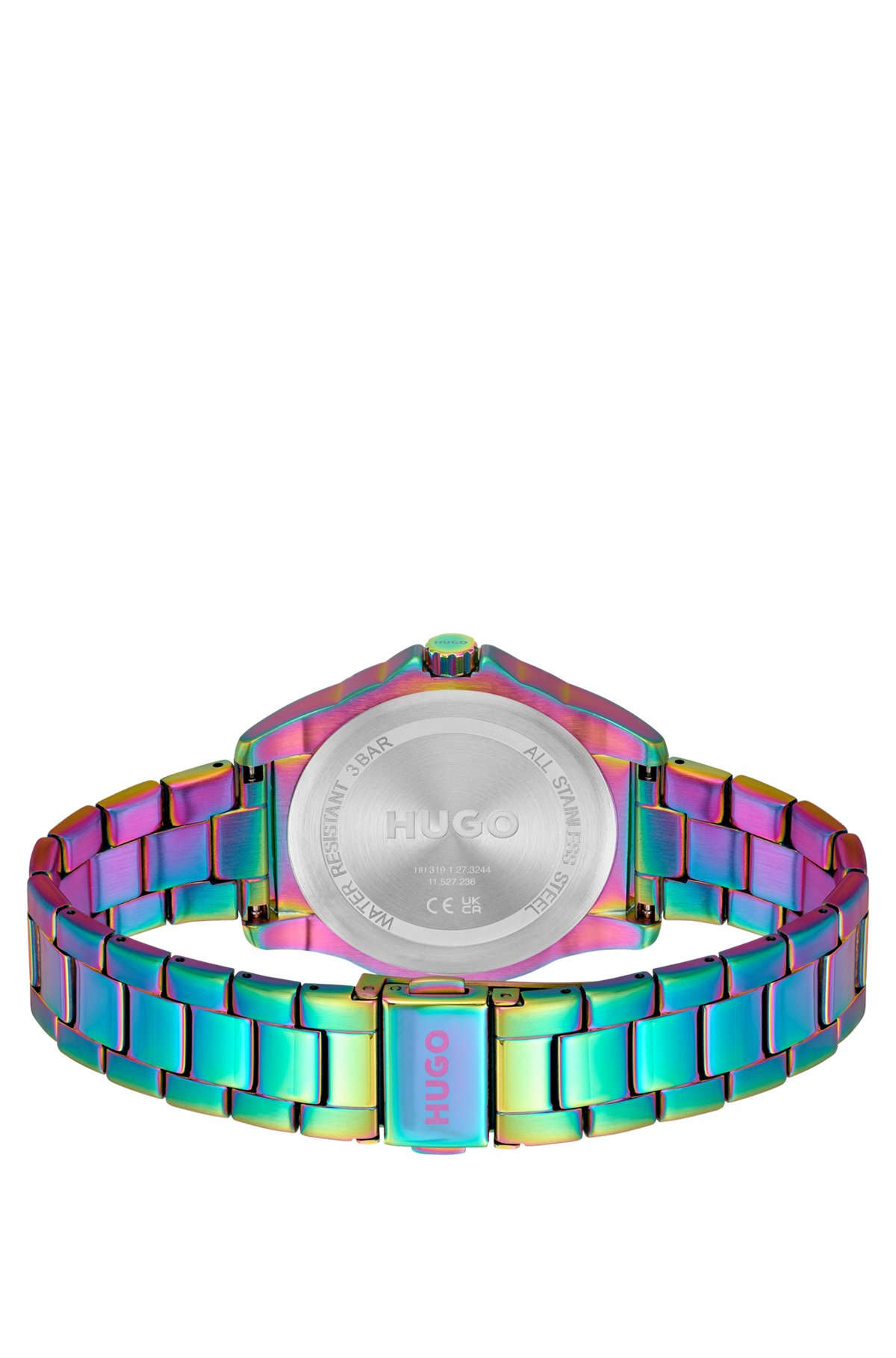 Link-bracelet watch in rainbow-coloured steel, Gold