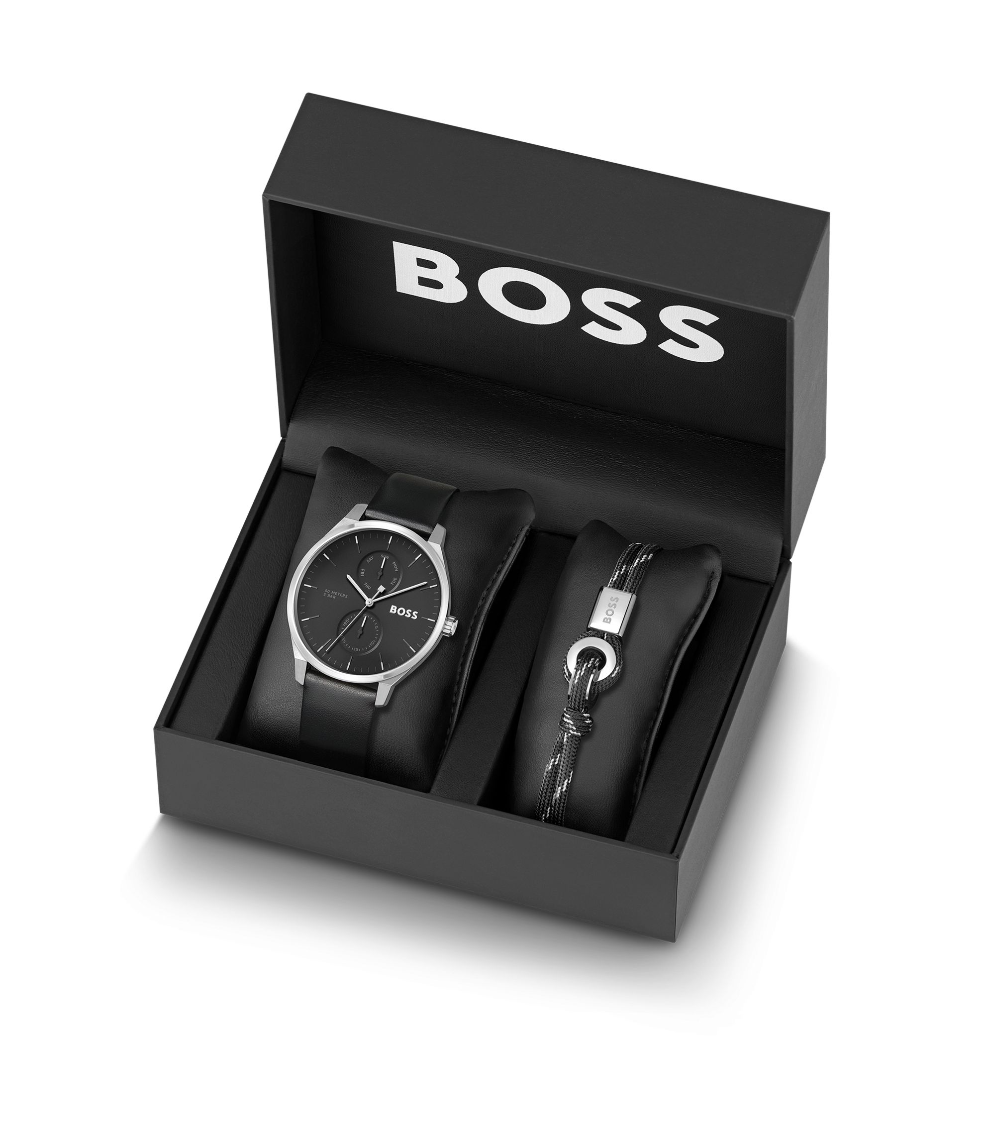 BOSS - Gift-boxed black-dial watch and cord cuff set - Black