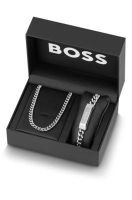 Curb-chain necklace and bracelet gift set, Silver tone