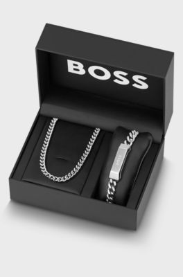 Curb-chain necklace and bracelet gift set, Silver tone