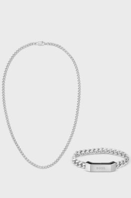 Curb-chain necklace and bracelet gift set, Silver tone