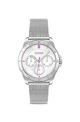 Horloge van zilverkleurig staal met polsband in meshlook met logo, Zilver