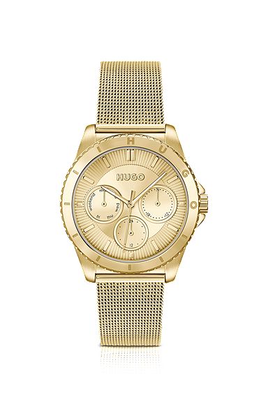 Uhr aus gelbgoldfarbenem Edelstahl mit Mesh-Armband, Gold