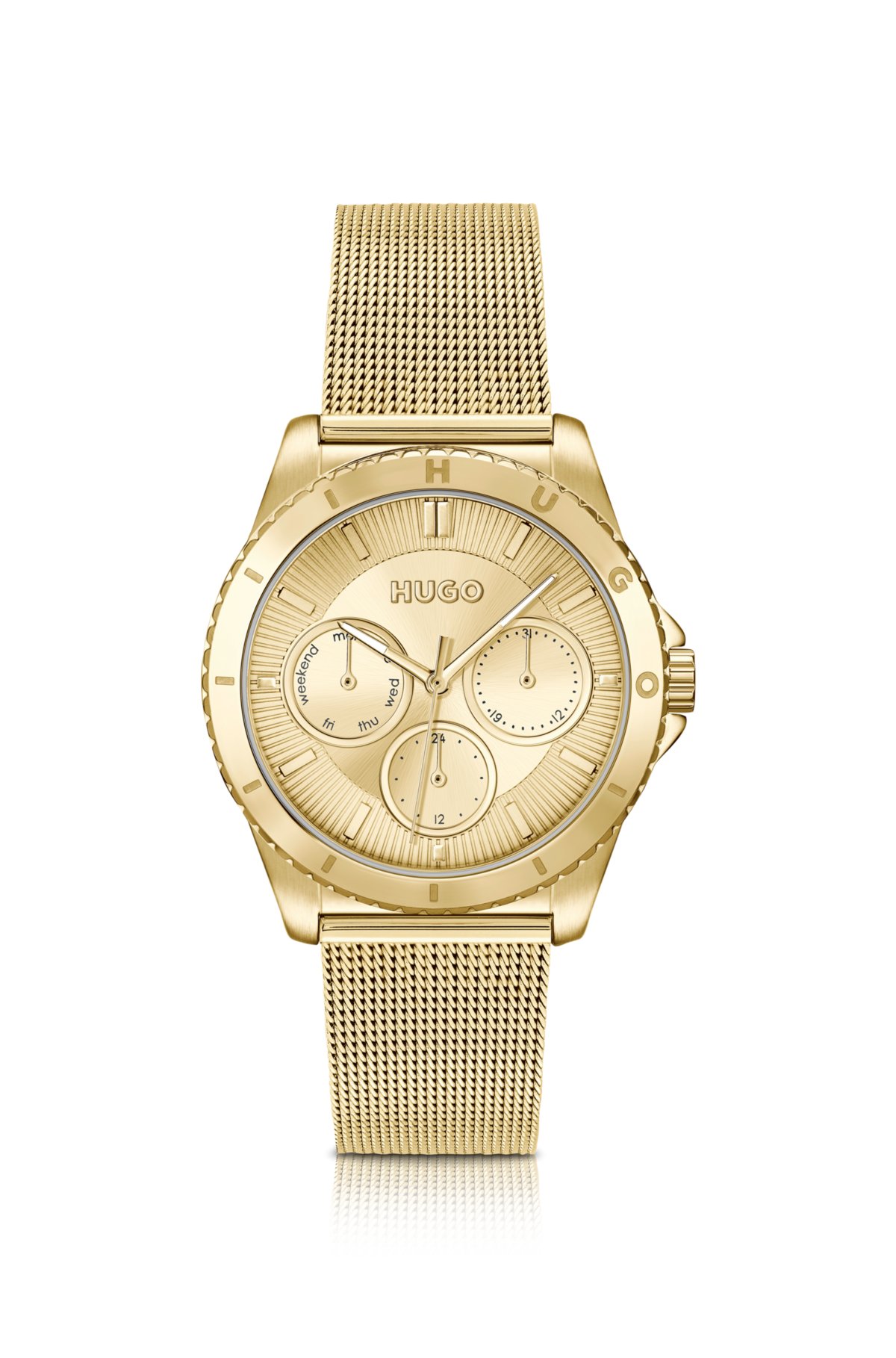 Mesh-bracelet watch in yellow-gold-tone steel, Gold