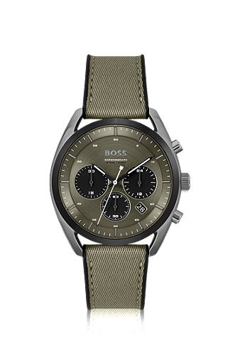 Khaki-dial chronograph watch with silicone strap, Khaki