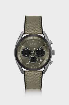 Khaki-dial chronograph watch with silicone strap, Khaki