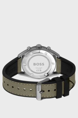 Khaki-dial chronograph watch with silicone strap, Khaki