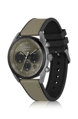 Khaki-dial chronograph watch with silicone strap, Khaki