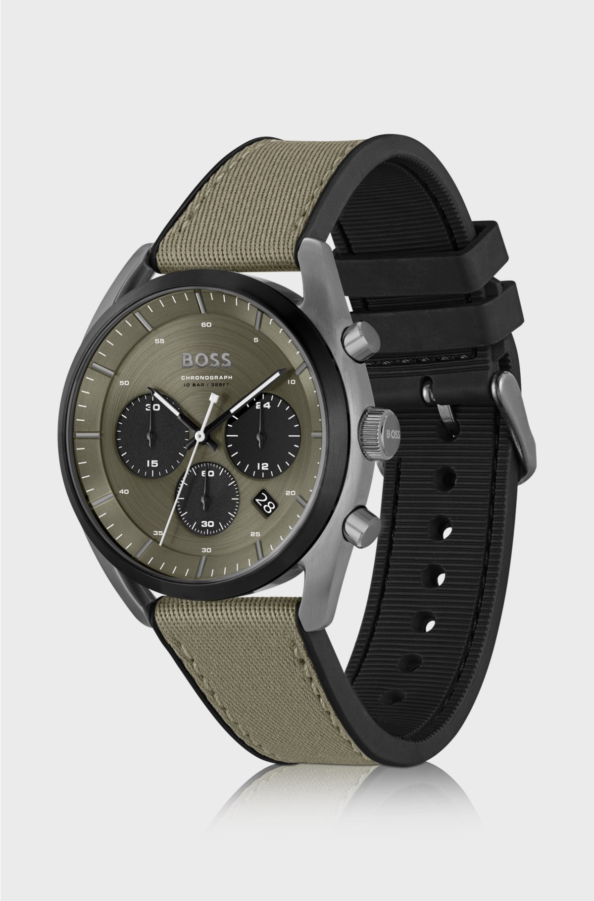 Khaki-dial chronograph watch with silicone strap, Khaki
