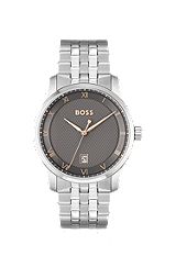 Link-bracelet watch with grey patterned dial, Silver
