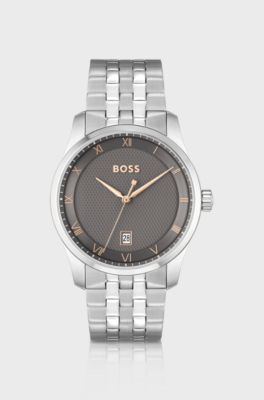 PRINCIPLE Link-bracelet watch with grey patterned dial, Silver