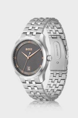 PRINCIPLE Link-bracelet watch with grey patterned dial, Silver