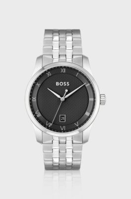 Principle Multi-link-bracelet watch with black patterned dial, Silver
