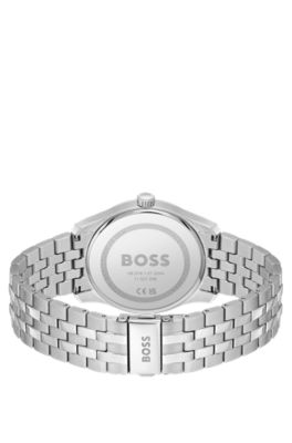 Principle Multi-link-bracelet watch with black patterned dial, Silver