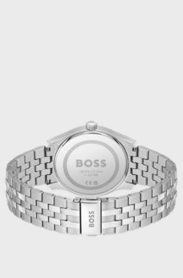 Principle Multi-link-bracelet watch with black patterned dial, Silver