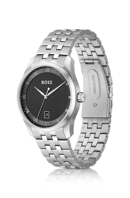 Principle Multi-link-bracelet watch with black patterned dial