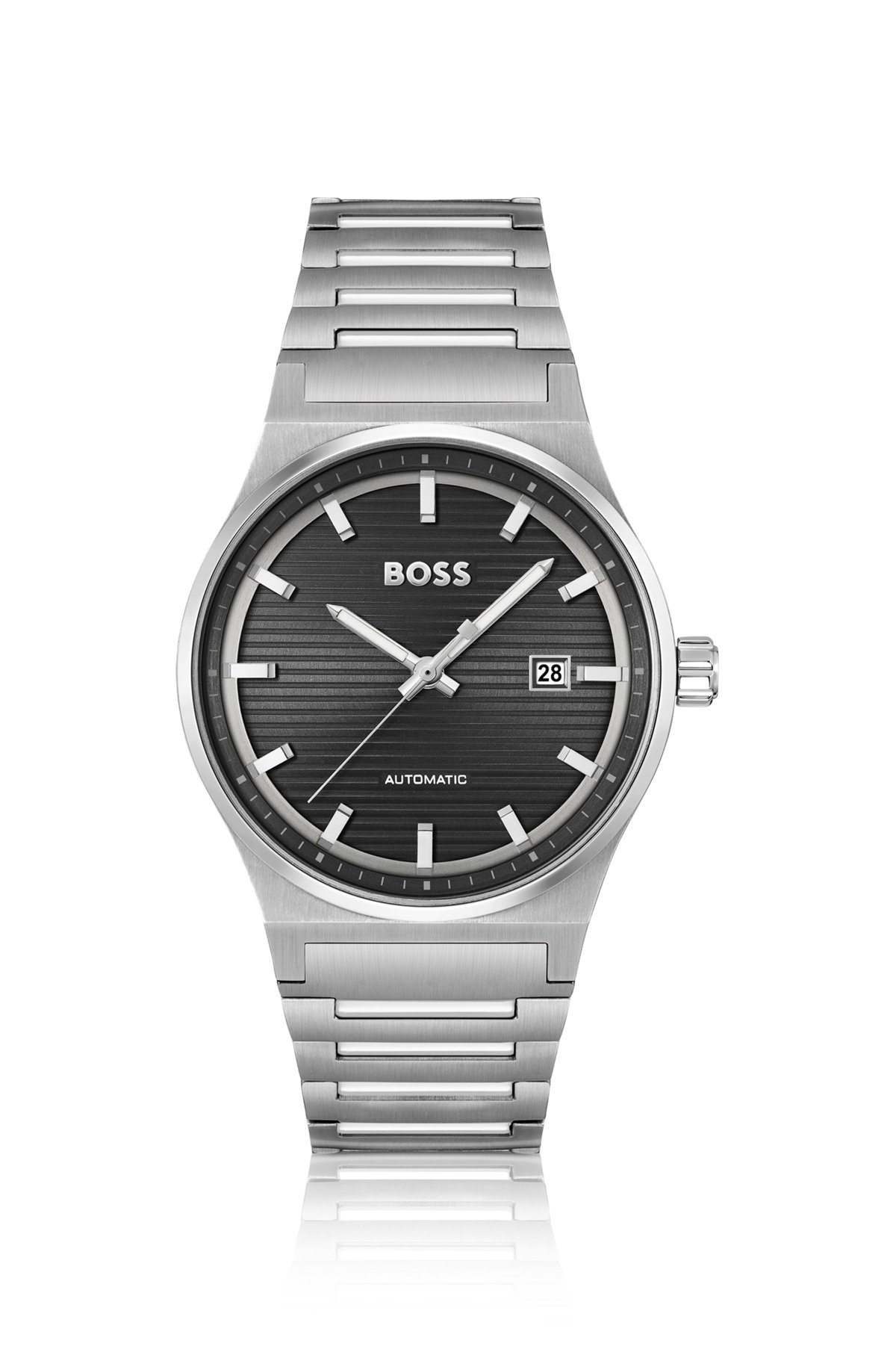BOSS - Link-bracelet automatic watch with groove-textured dial
