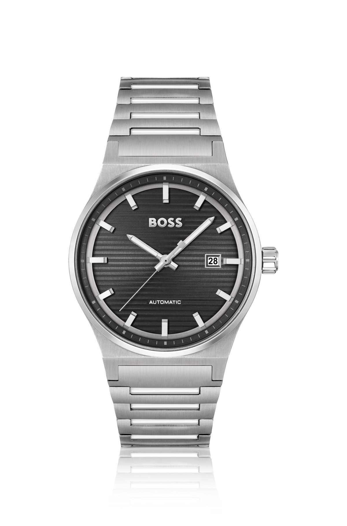 BOSS - Link-bracelet automatic watch with dial groove-textured