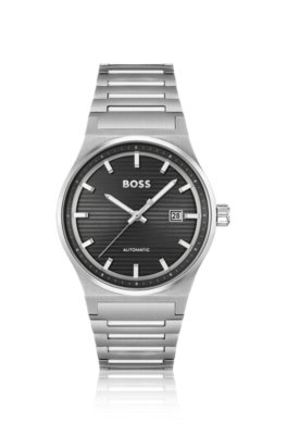 Montre automatique avec cadran rainuré et bracelet à maillons