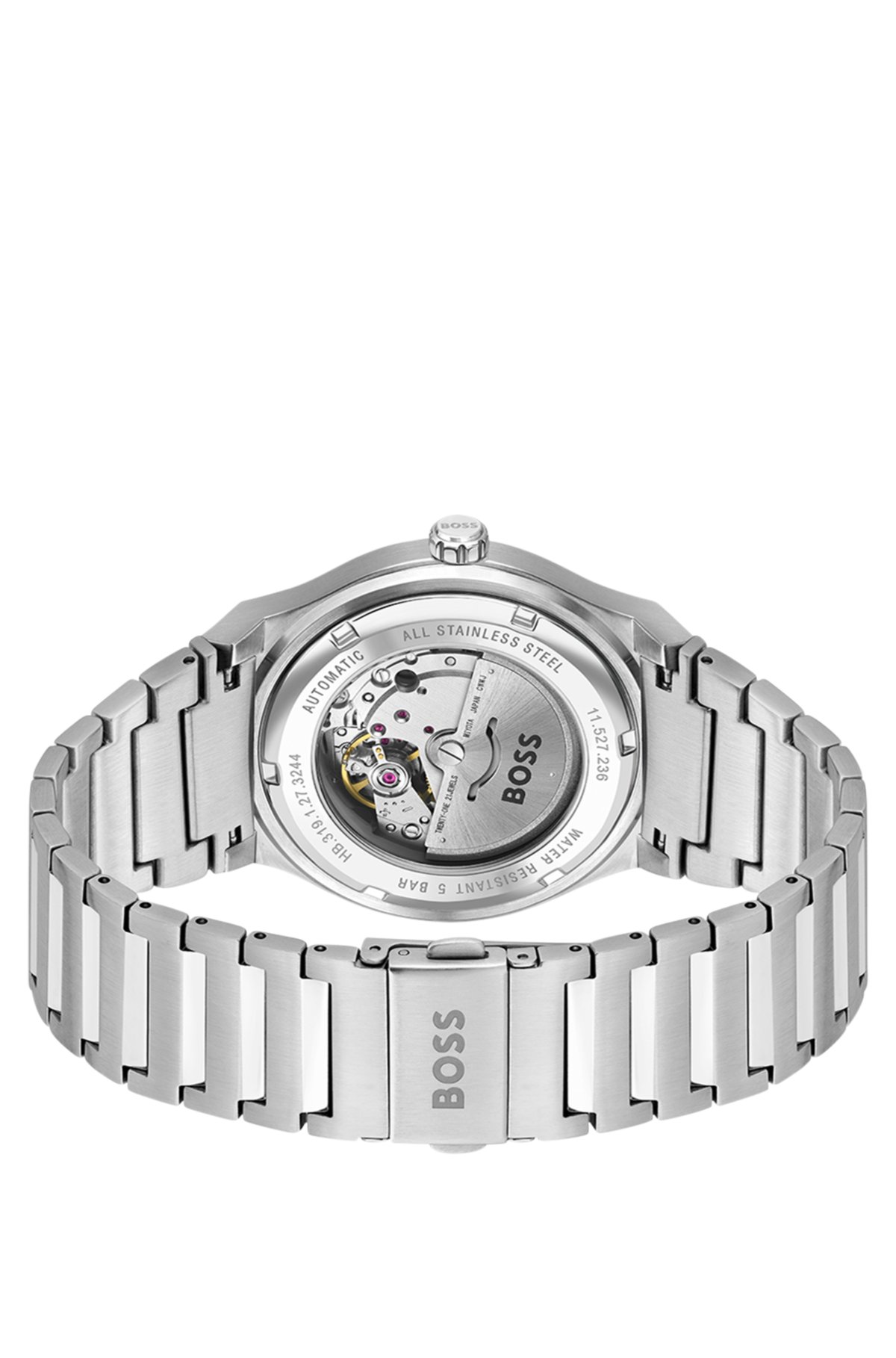 - BOSS automatic dial watch groove-textured Link-bracelet with