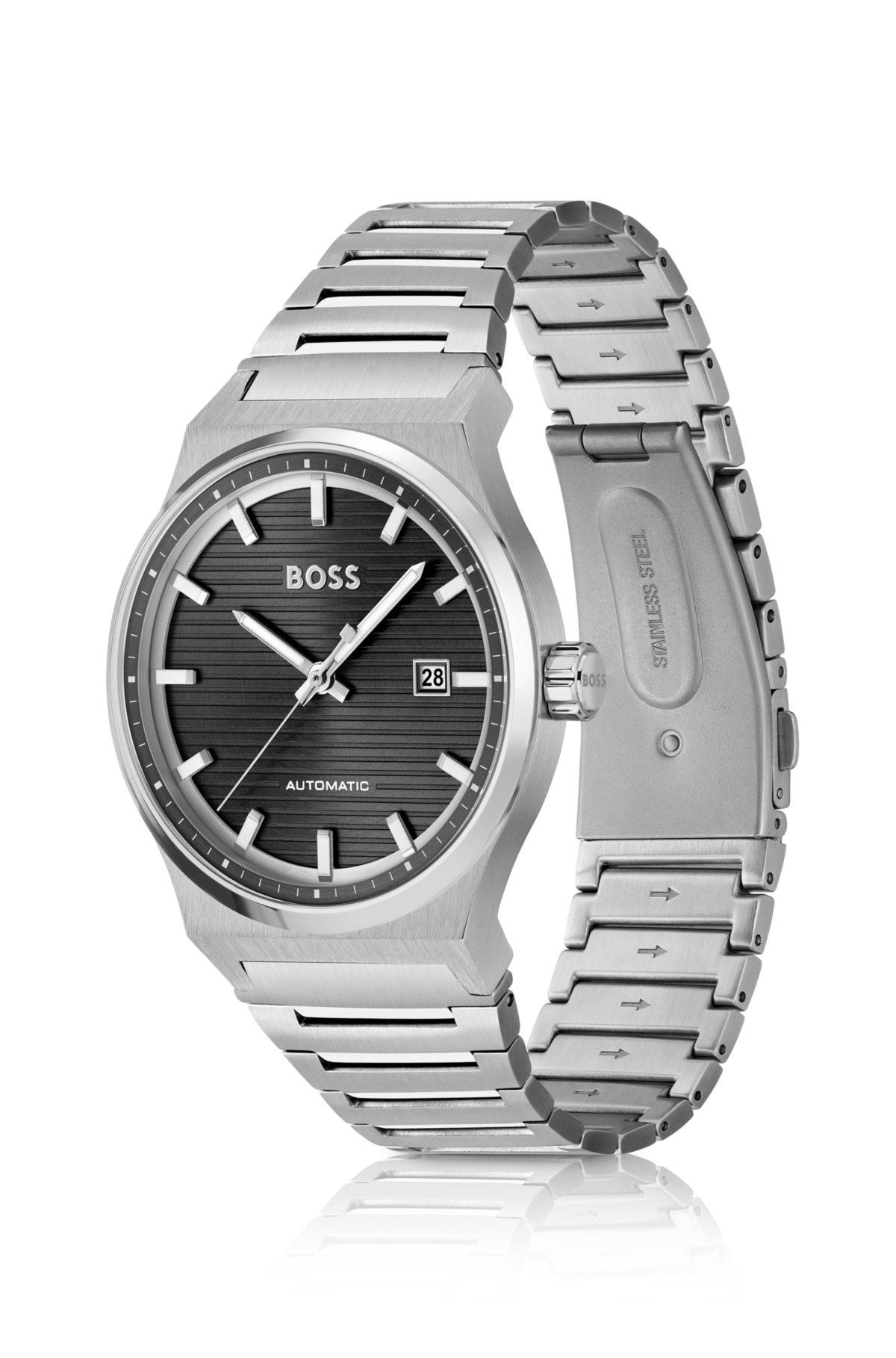 BOSS - groove-textured dial watch automatic with Link-bracelet