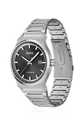 BOSS - Link-bracelet automatic watch with groove-textured dial