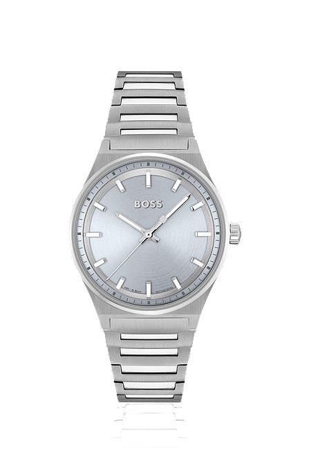 Horloge met zilverkleurige wijzerplaat en geschakelde polsband, Zilver