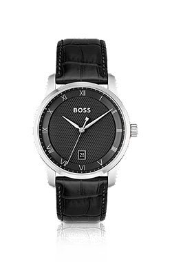 Principle Black patterned dial watch with leather strap