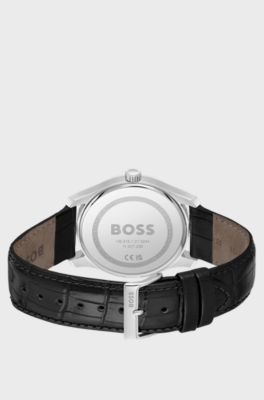 Principle Black patterned dial watch with leather strap, Black