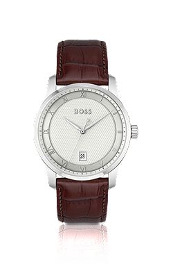 Principle Silver-white patterned dial watch with leather strap