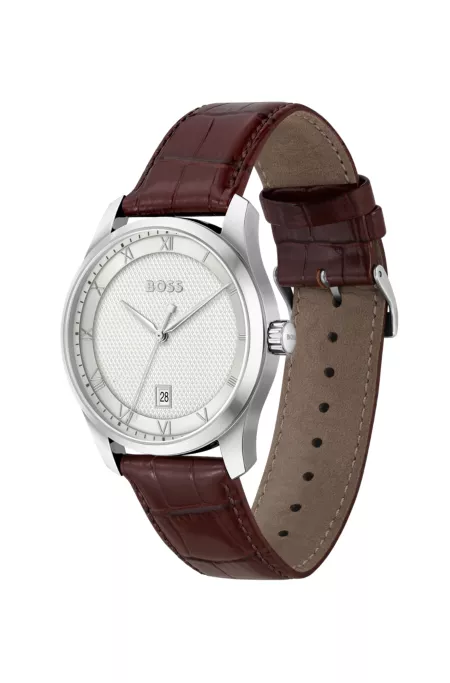 Principle Silver-white patterned dial watch with leather strap