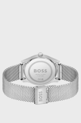 PRINCIPLE Mesh-bracelet watch with blue patterned dial, Silver