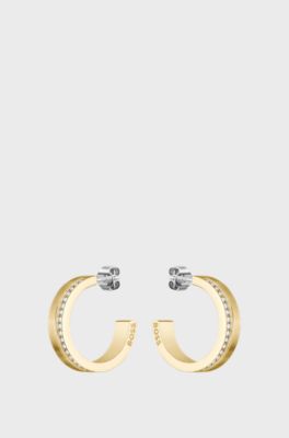 Gold-tone earrings with crystal details, Gold tone