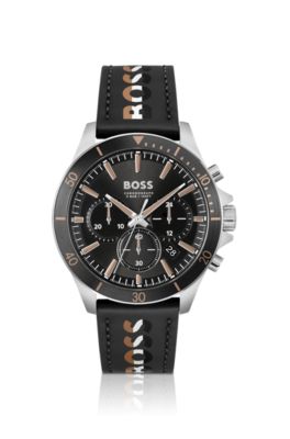 Troper branded-strap chronograph watch with black dial, Black