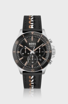 Troper branded-strap chronograph watch with black dial, Black