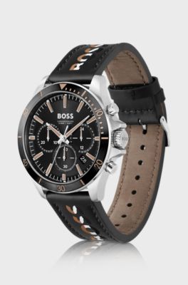 Troper branded-strap chronograph watch with black dial, Black