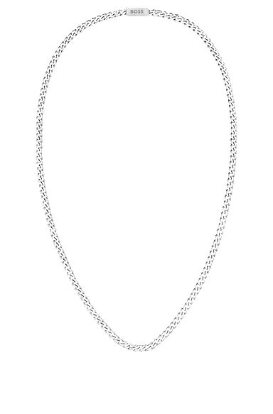 Curb-chain necklace in stainless steel with branded closure, Silver