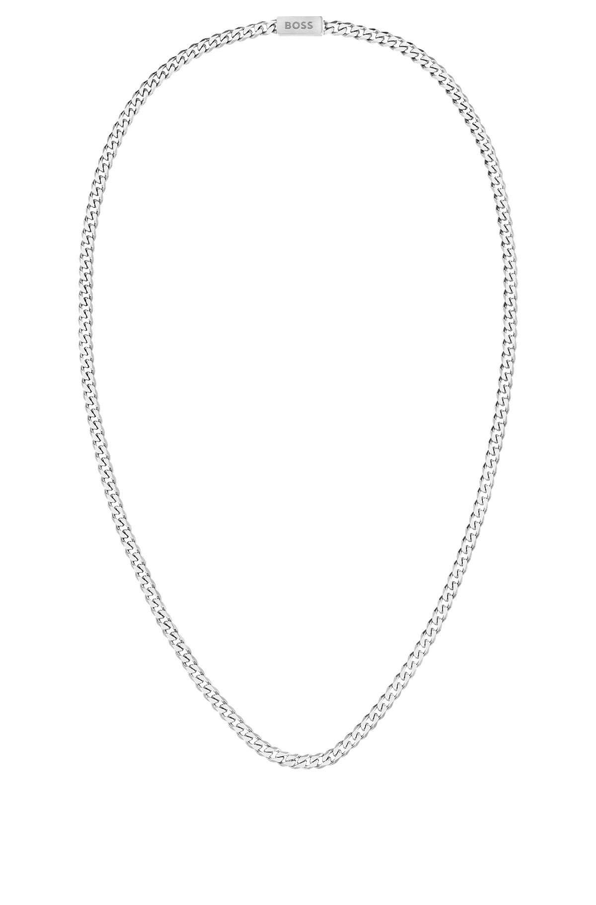 Halskette aus Edelstahl mit Logo-Verschluss, Silber